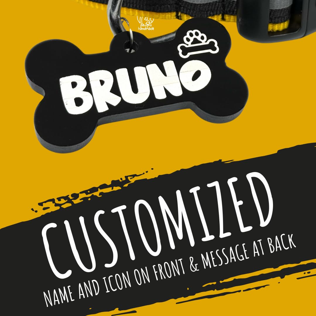 HANDMADE Reflective Dog Collar| Black (Yellow, Large)