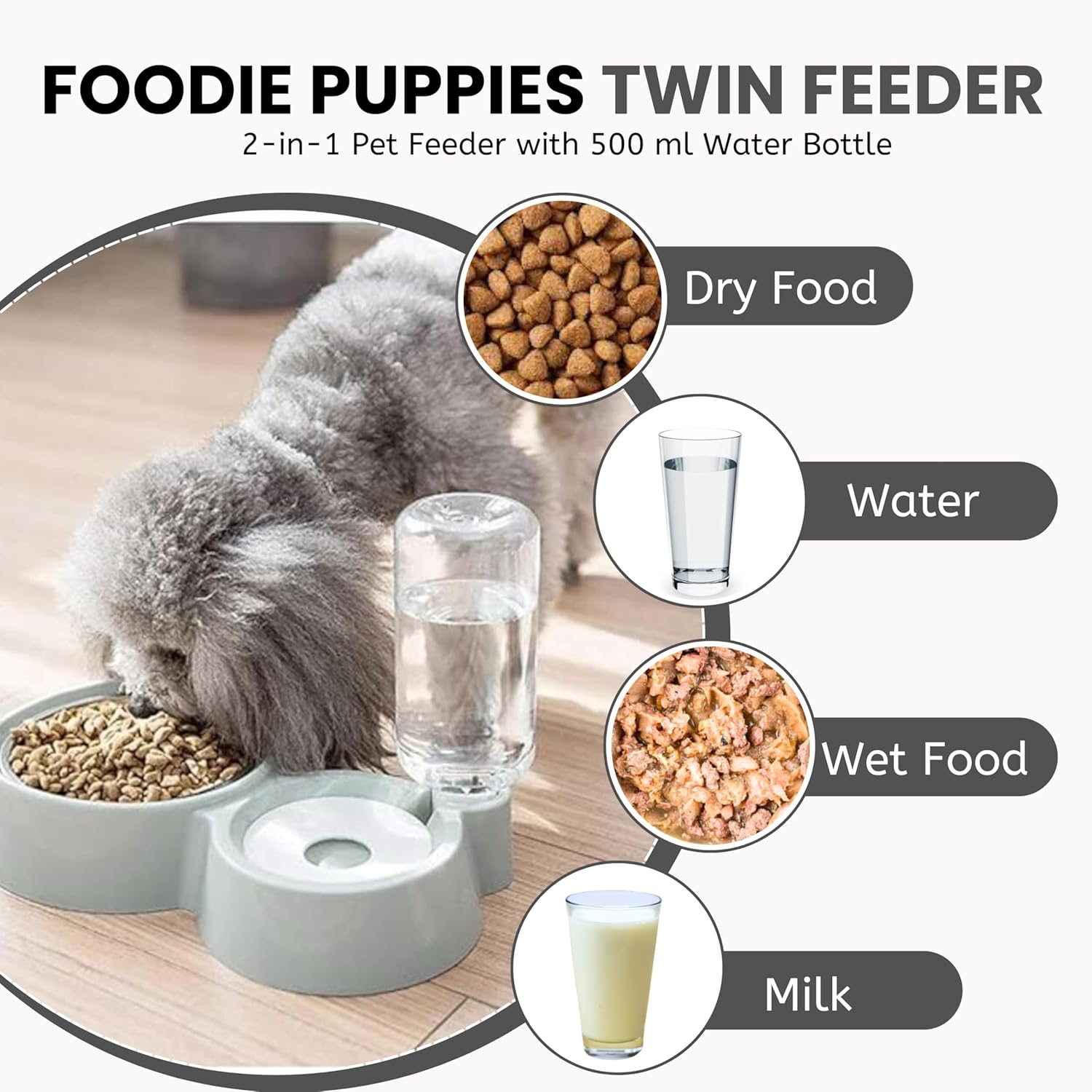 2in1 Pet Feeding Bowl and Water Bottle Set for Puppies and Cats | Stainless Steel Bowl