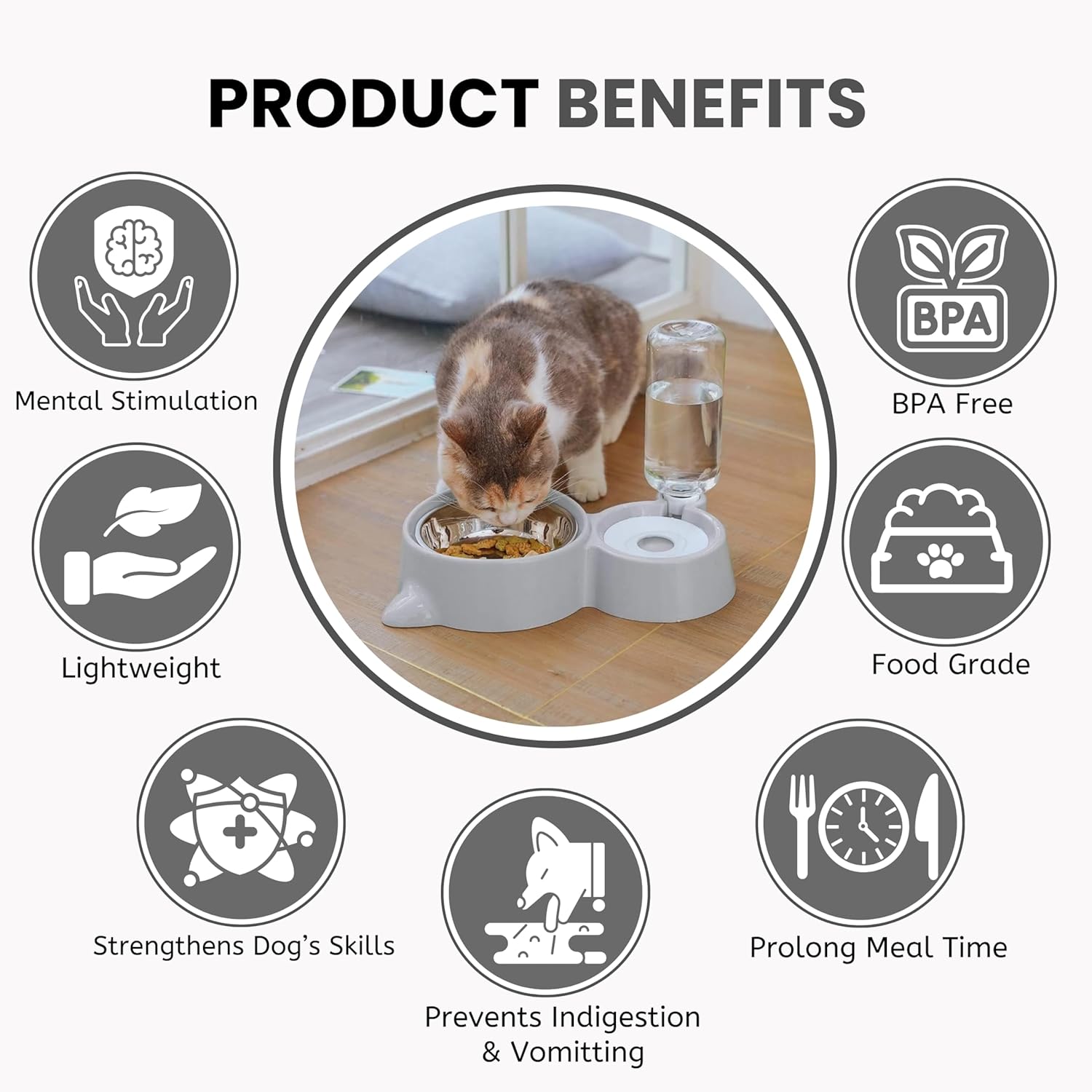 2in1 Pet Feeding Bowl and Water Bottle Set for Puppies and Cats | Stainless Steel Bowl