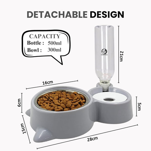 2in1 Pet Feeding Bowl and Water Bottle Set for Puppies and Cats | Stainless Steel Bowl