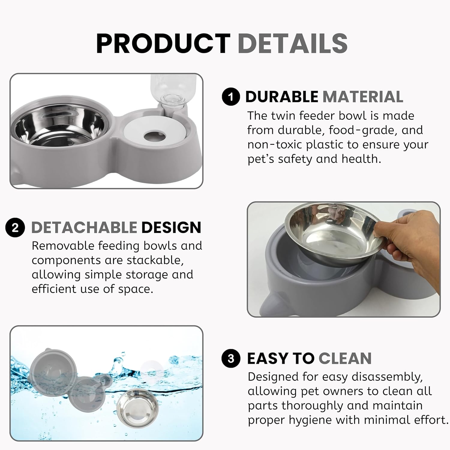 2in1 Pet Feeding Bowl and Water Bottle Set for Puppies and Cats | Stainless Steel Bowl