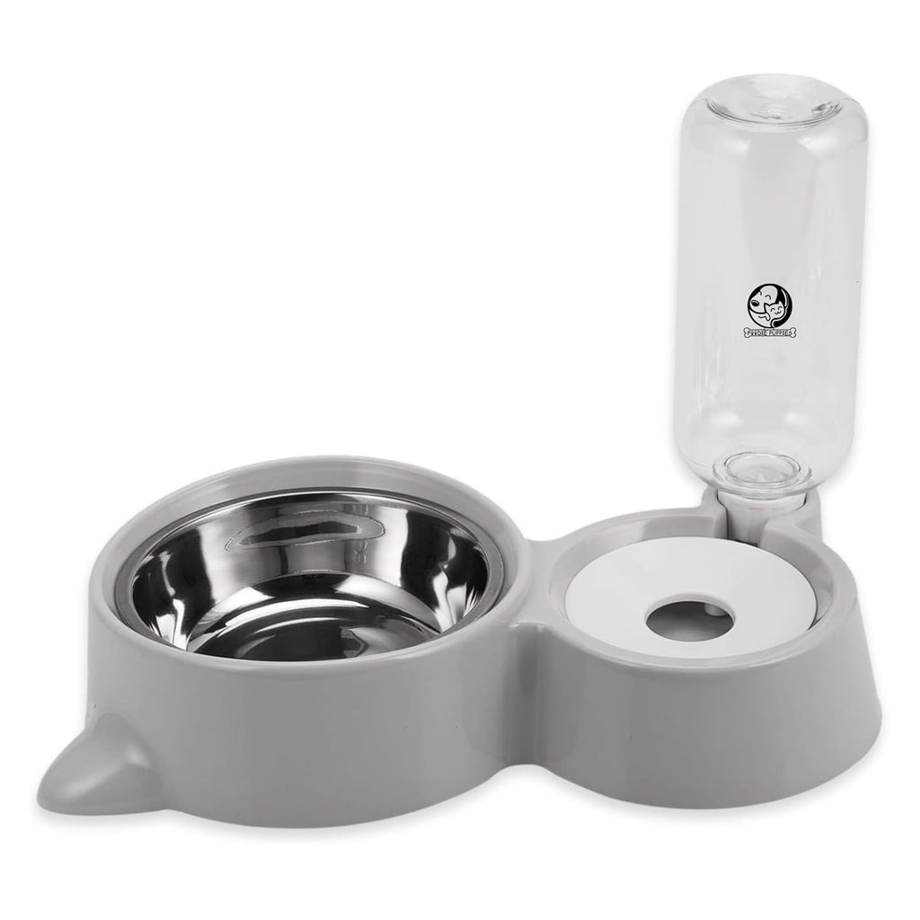 2in1 Pet Feeding Bowl and Water Bottle Set for Puppies and Cats | Stainless Steel Bowl