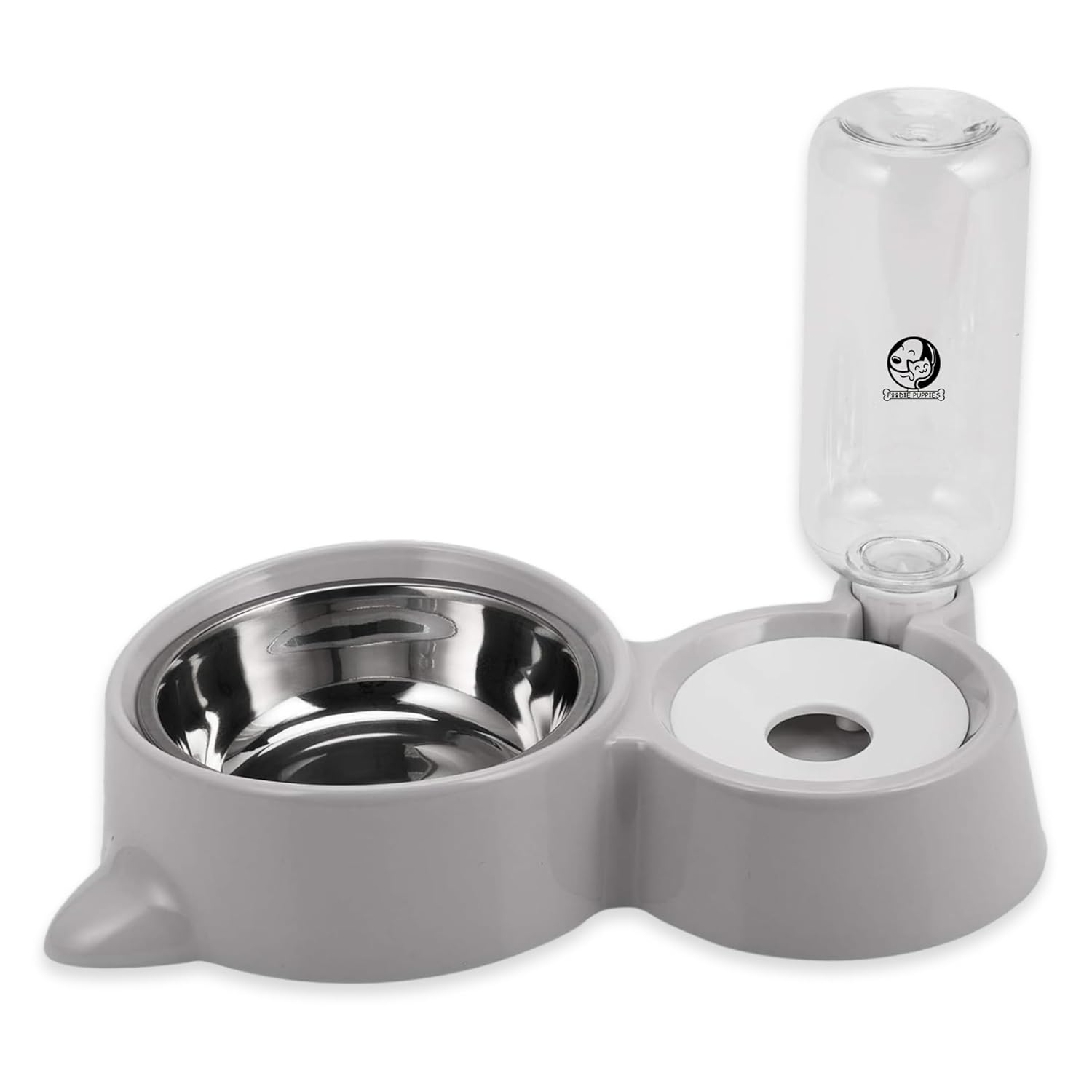 2in1 Pet Feeding Bowl and Water Bottle Set for Puppies and Cats | Stainless Steel Bowl